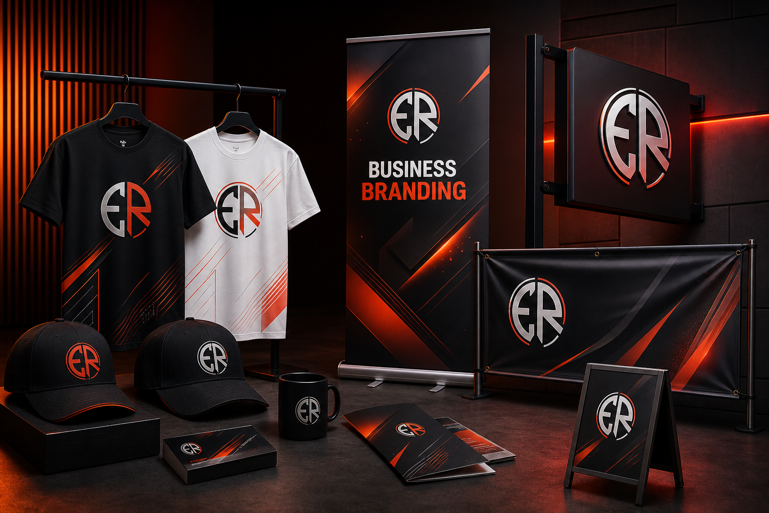 Mockup de camisetas, gorras, banners y letreros comerciales